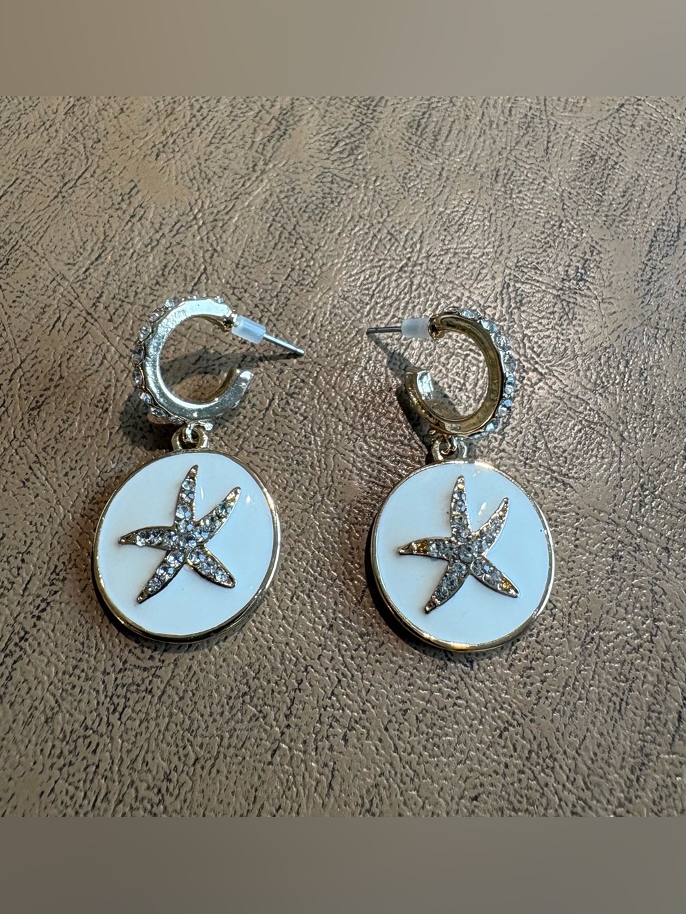 Gold and White Starfish Drop Earrings - Women Jewelry